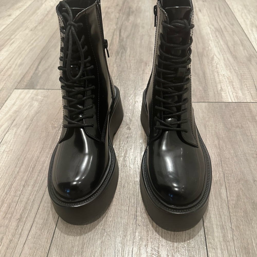 Black Lace-Up Combat Boots